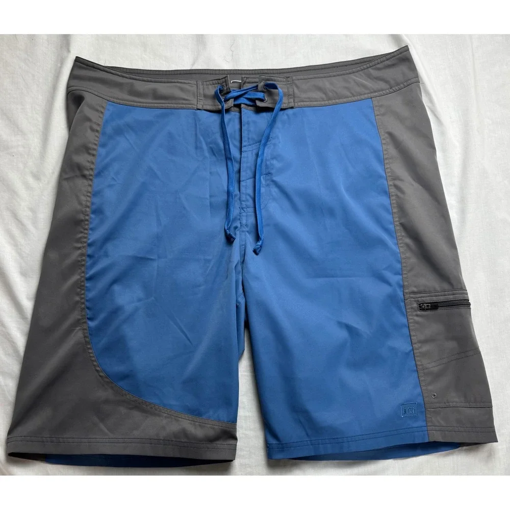 REI Co-op Mens XL‎ Board Shorts Blue Grey Colorblock Swim Trunks
